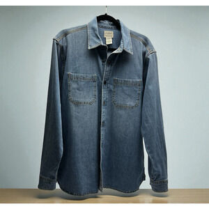 LL Bean Denim Button Up Shirt Men's Med Reg Stonewashed Traditional Fit BeanFlex